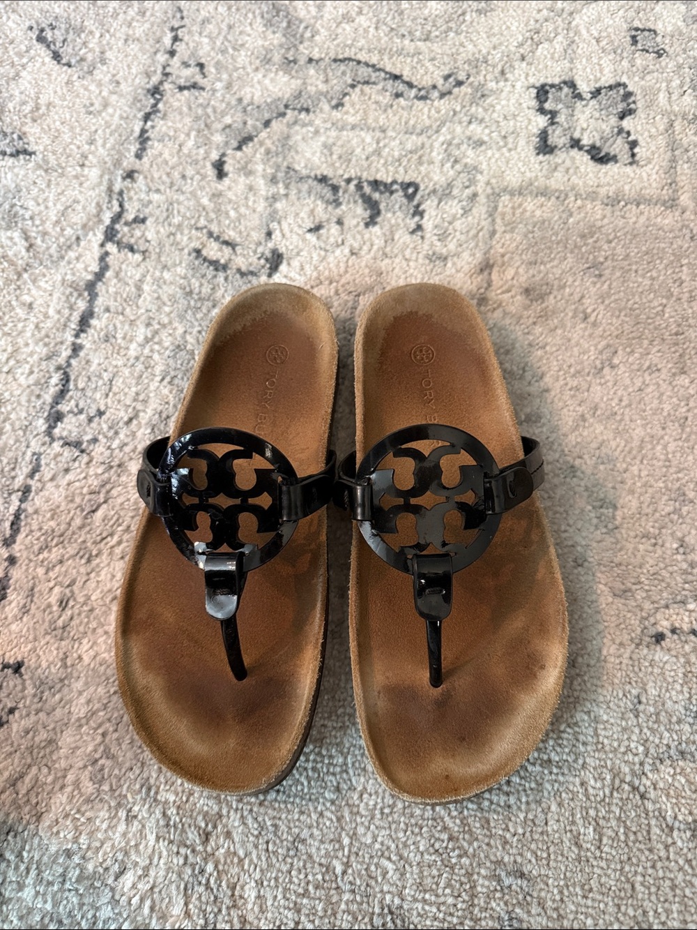 Tory Burch Black Patent Miller Thong Sandals